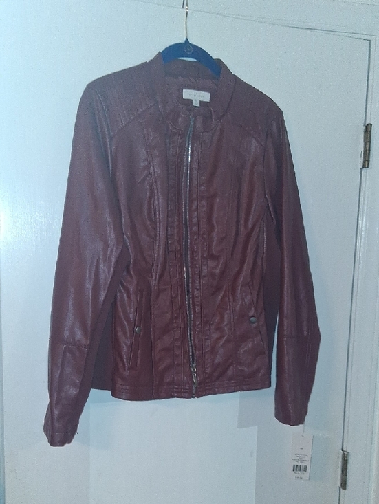 Faux Leather Moto Jacket - Rust Brown - Picture 11 of 14